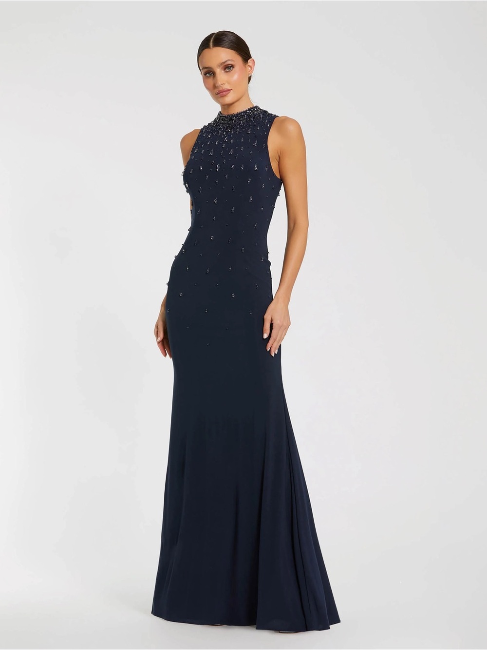 Mac Duggal 2260 Navy Rhinestone Embellished Sleeveless Crepe Gown Size 4 NWT